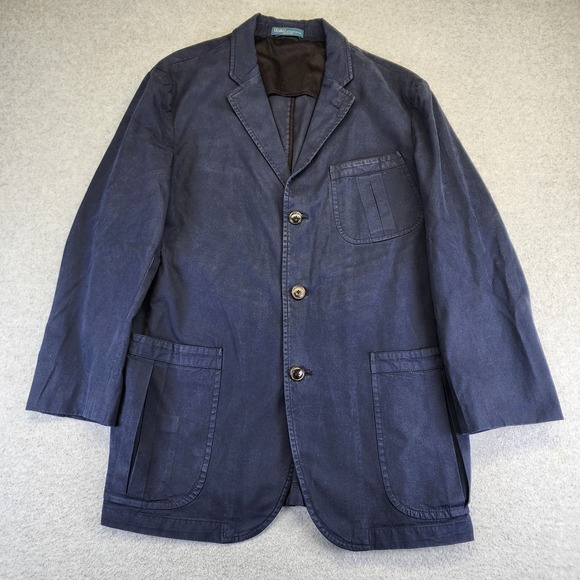 Polo Ralph Lauren Mens 44R Blue Unconstructed Washed Twill Blazer Chore Jacket